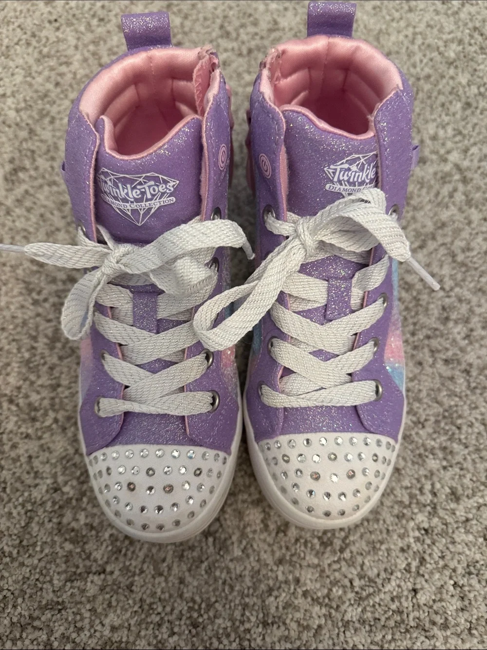 Skechers Twinkle Toes Kids Glitter High-Top Sneakers -Purple, Pink & Blue size 1